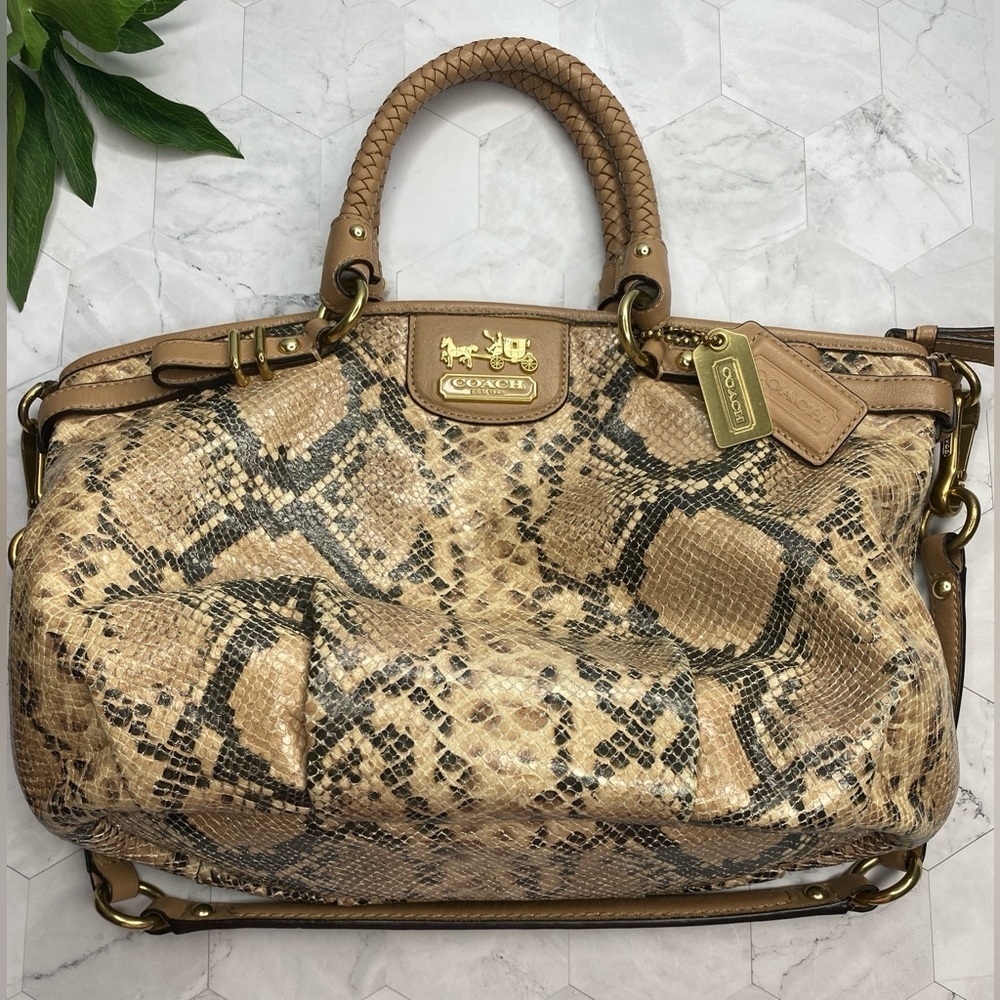 Coach Madison Lindsey Ltd Ed Python Embossed Leather Satchel Shoulder Bag Purse